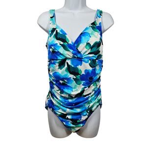 Trimshaper Multicolor Floral Ruched Tummy Control One-Piece Swimsuit Size 16